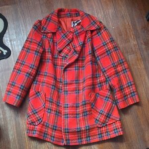 Red Plaid Peacoat